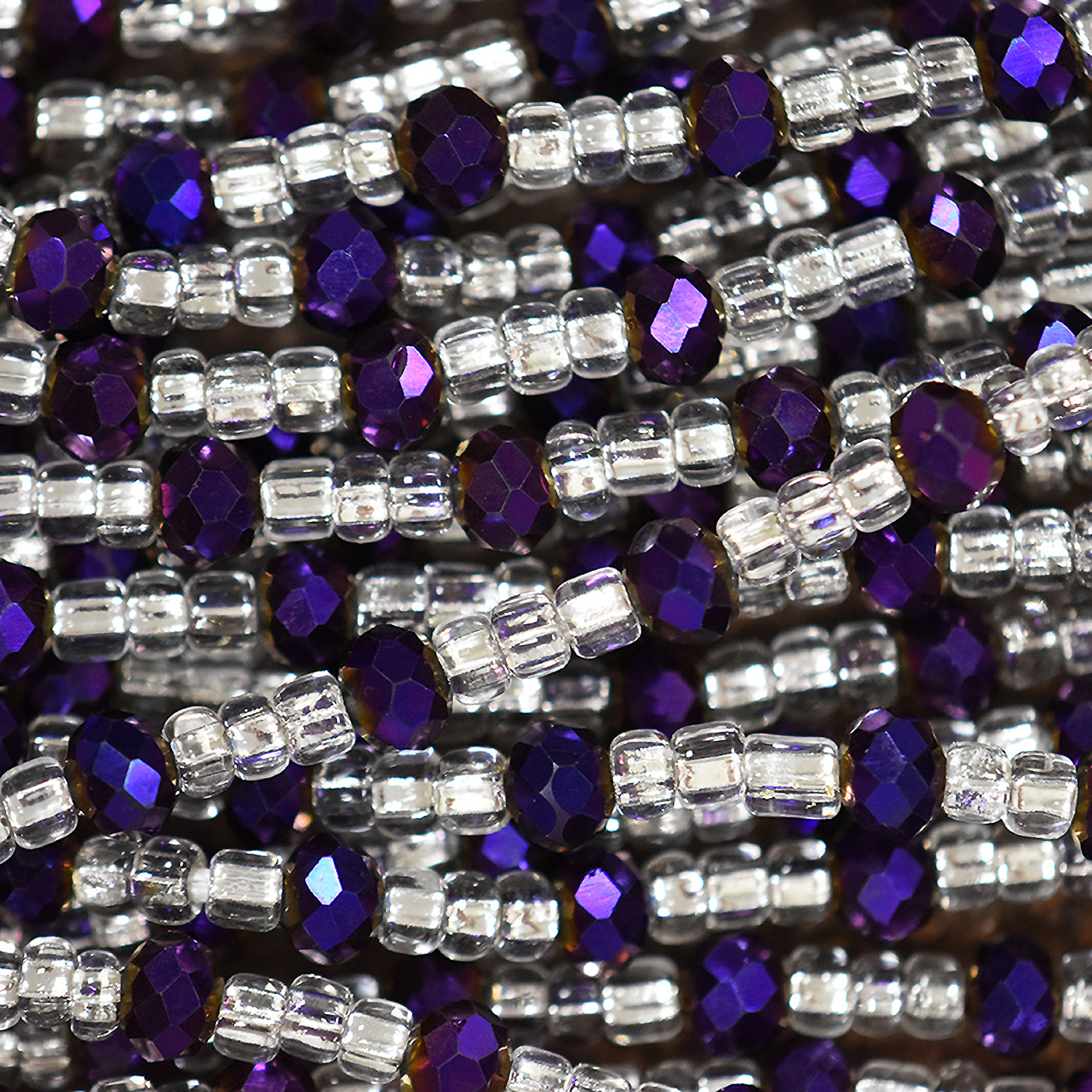Purple & Silver Handmade Waist Beads – African Body Jewelry - Close up