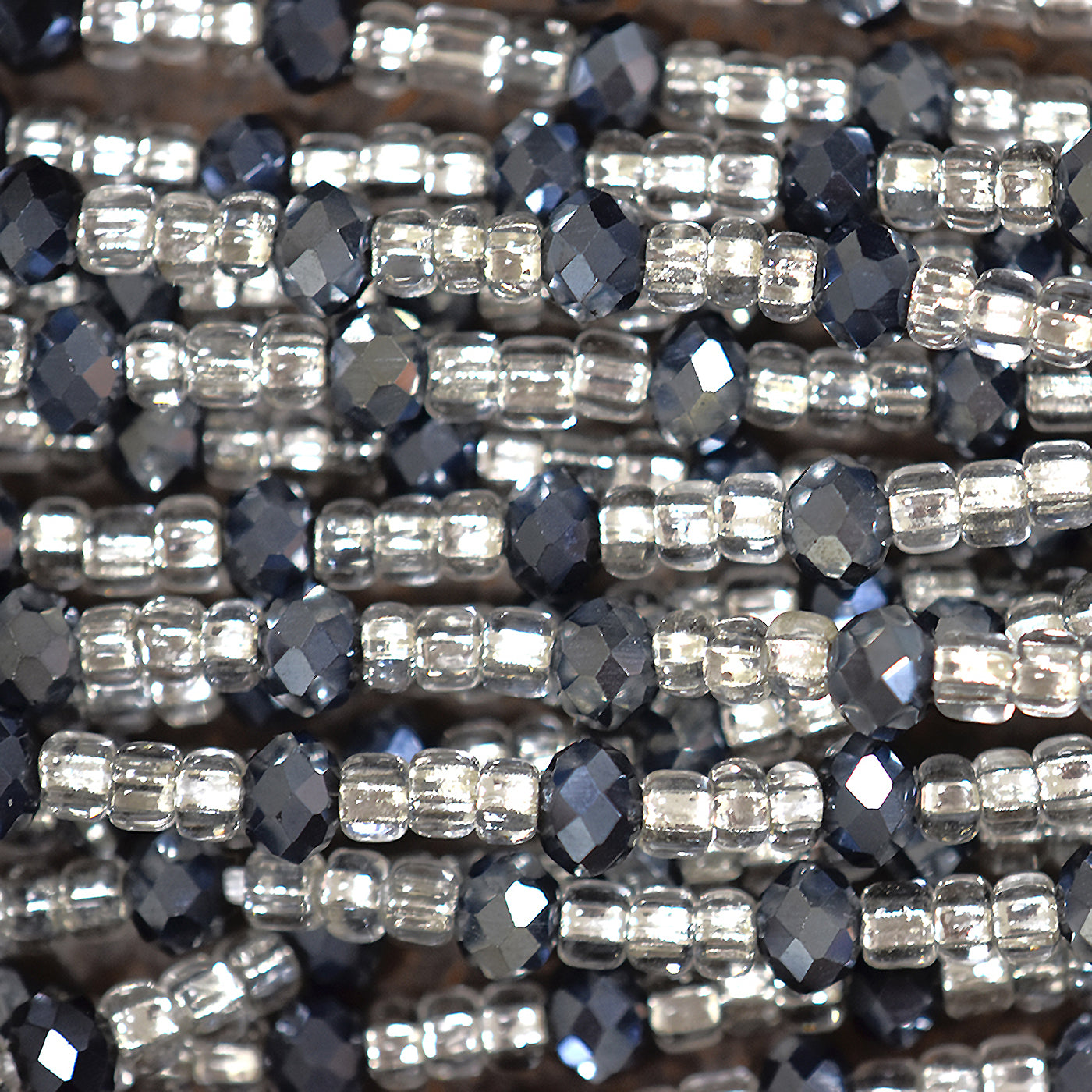 Deep Black and Clear Glass with Inner Silver Lining African Waist Beads