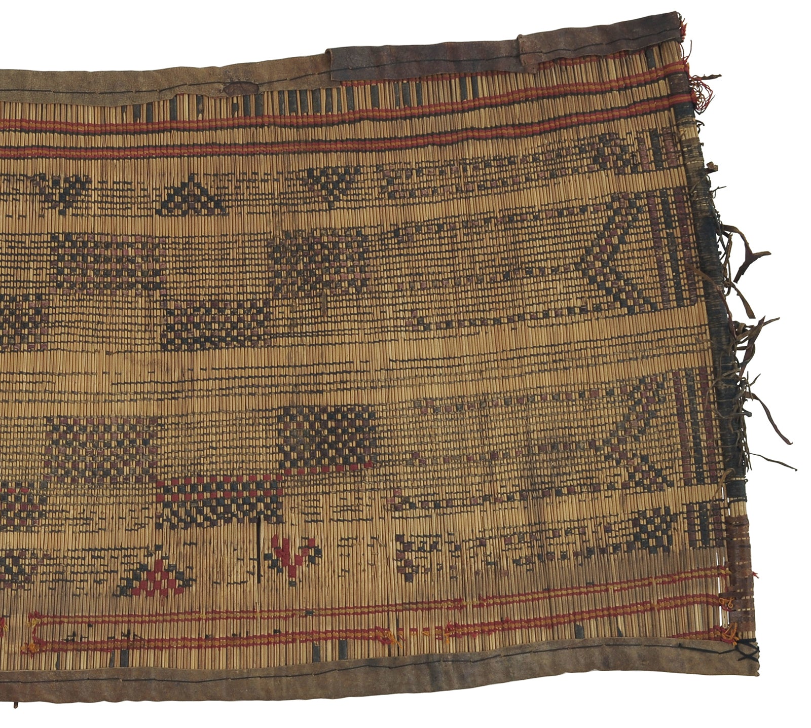 Authentic Tuareg Straw and Leather Mat – 37″×16½″ Nomad Decor