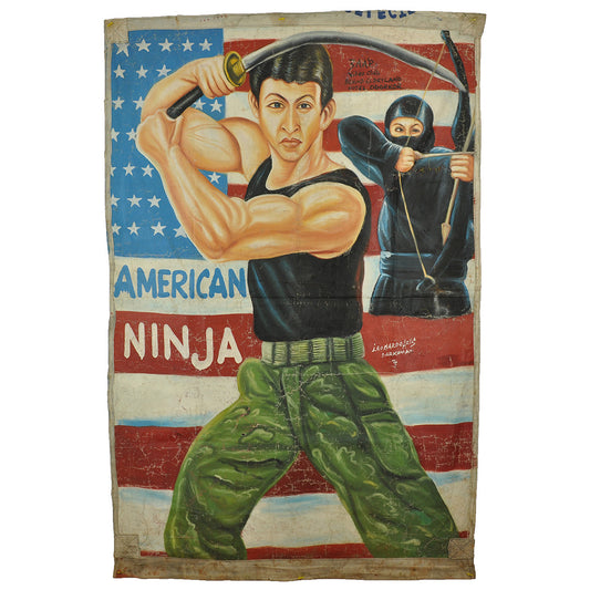 American Ninja Movie Poster - Hand Painted In Ghana - Michael Dudikoff military action scene