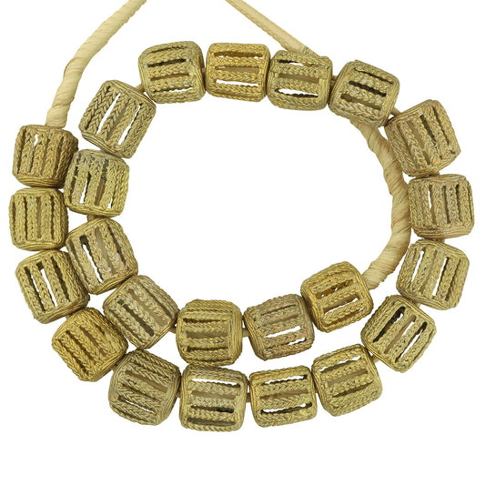 Handcrafted Ashanti Large Cube Brass Beads - 20" Strand