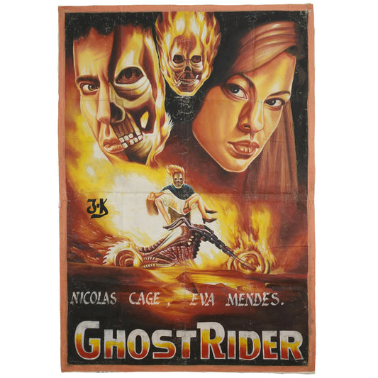 Authentic Hand-Painted Ghost Rider Poster From Ghana Nicolas Cage - horror scene artwork