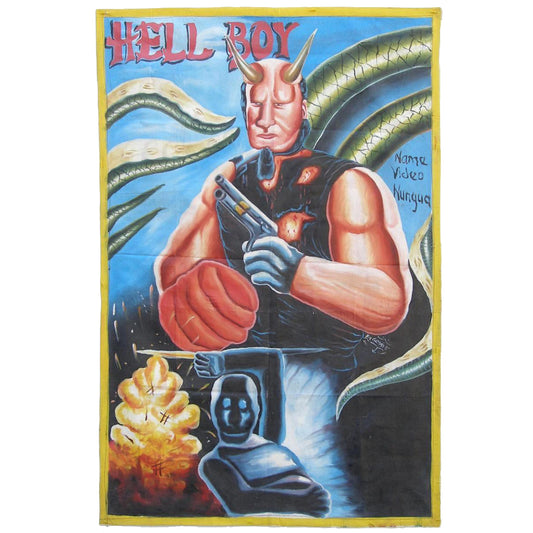 Hand-Painted Hellboy Movie Poster: A Unique African Art Collectible - horror scene artwork
