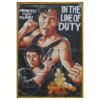 In The Line Of Duty 4 Movie Poster - Hand-Painted Ghana Art - Cynthia Rothrock and Donnie Yen action scene