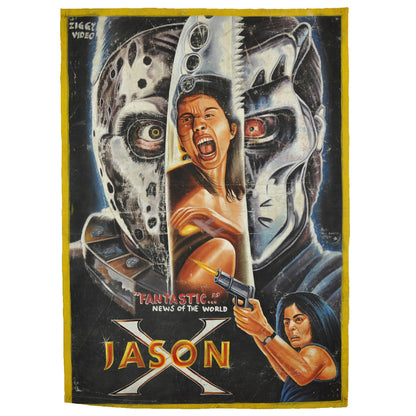 Jason X Horror Movie Poster Hand-Painted In Ghana - horror scene artwork