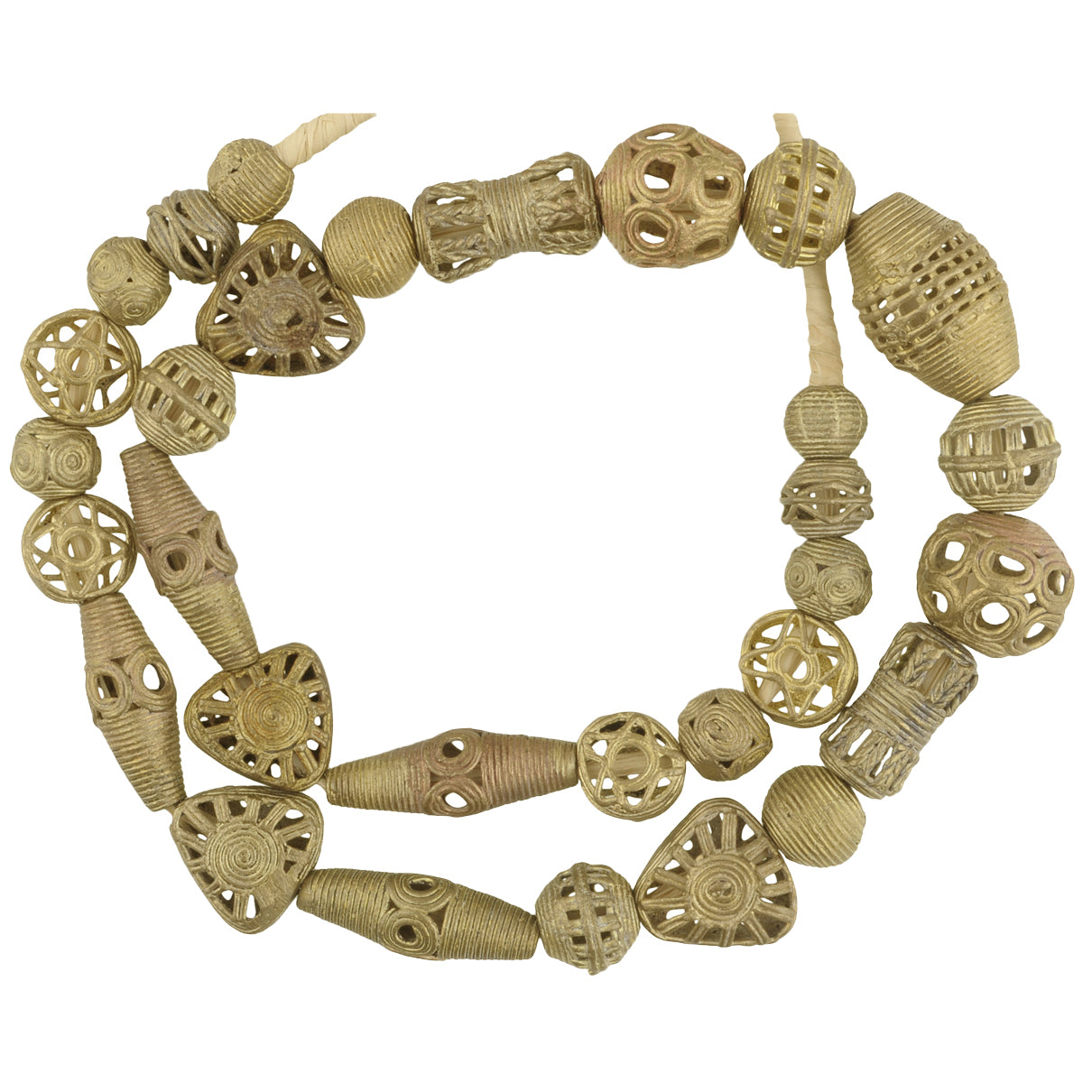 Beautiful African Tabular Brass Beads Handmade In Ghana - 24" Strand