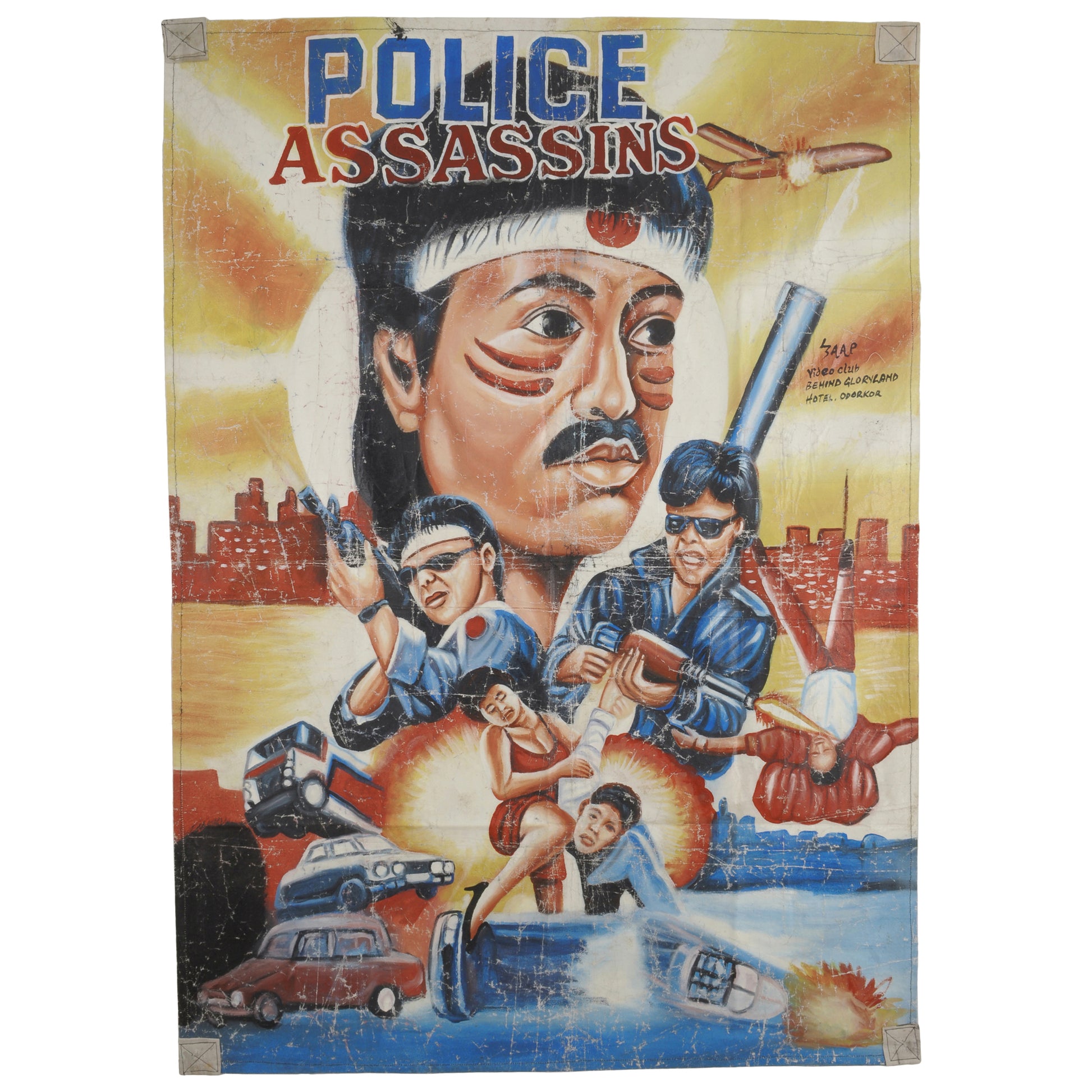 Unique Police Assassins Hand-Painted Movie Poster From Ghana - Cynthia Rothrock and Donnie Yen action scene