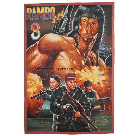 Hand-Painted Rambo 3 Movie Poster From Ghana - 61"X42"