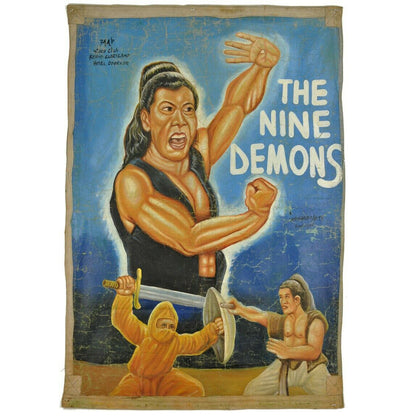 Unique Hand-Painted The Nine Demons Movie Poster From Ghana - horror scene artwork