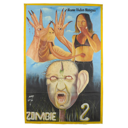 Zombie 2 Movie Poster - Hand Painted Horror Art From Ghana - horror scene artwork