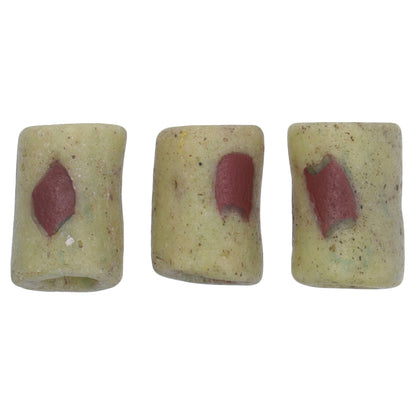 Three Rare Old Authentic Akoso Bodom Glass Beads – Venetian Green Heart
