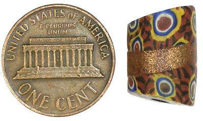 Rare Old Banded Millefiori Venetian Trade Bead With Aventurine, 16X11Mm - alternate view