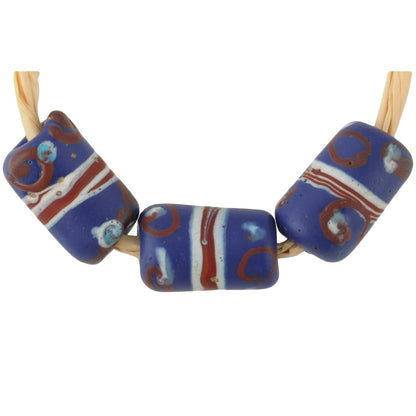 Rare Banded Blue "Eye" Venetian Wound Glass Trade Beads - 14X8Mm