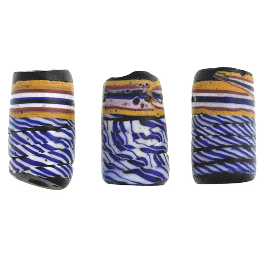Rare Antique Venetian Banded Fancy Wound Glass Trade Beads - 14-15Mm