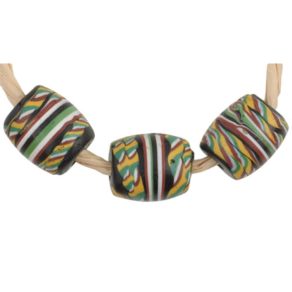 Rare Antique Venetian Kente Fancy Banded Glass Trade Beads, 13-14Mm