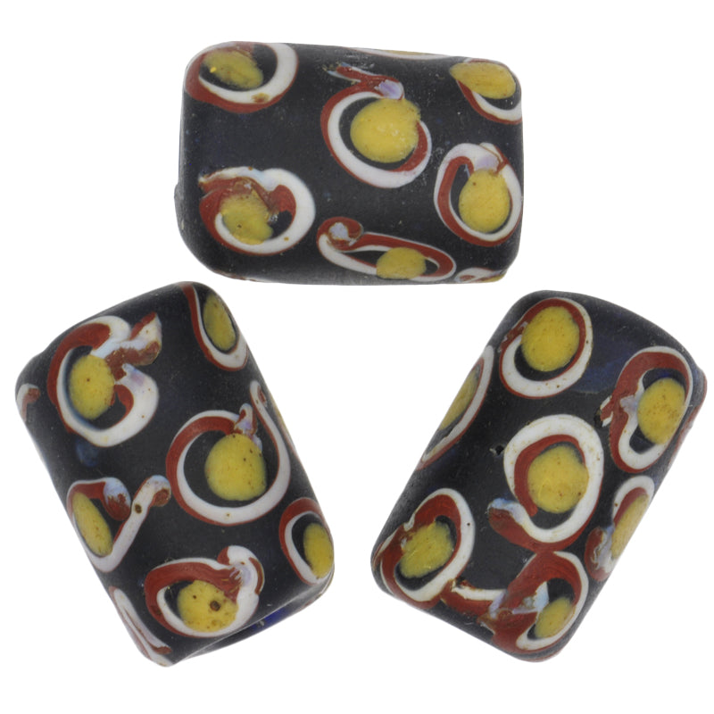 Antique Black Fancy Venetian Lampwork Glass Trade Beads 14-15Mm
