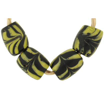 Antique Black Feather Venetian Lampwork Glass Trade Beads, 12-13Mm