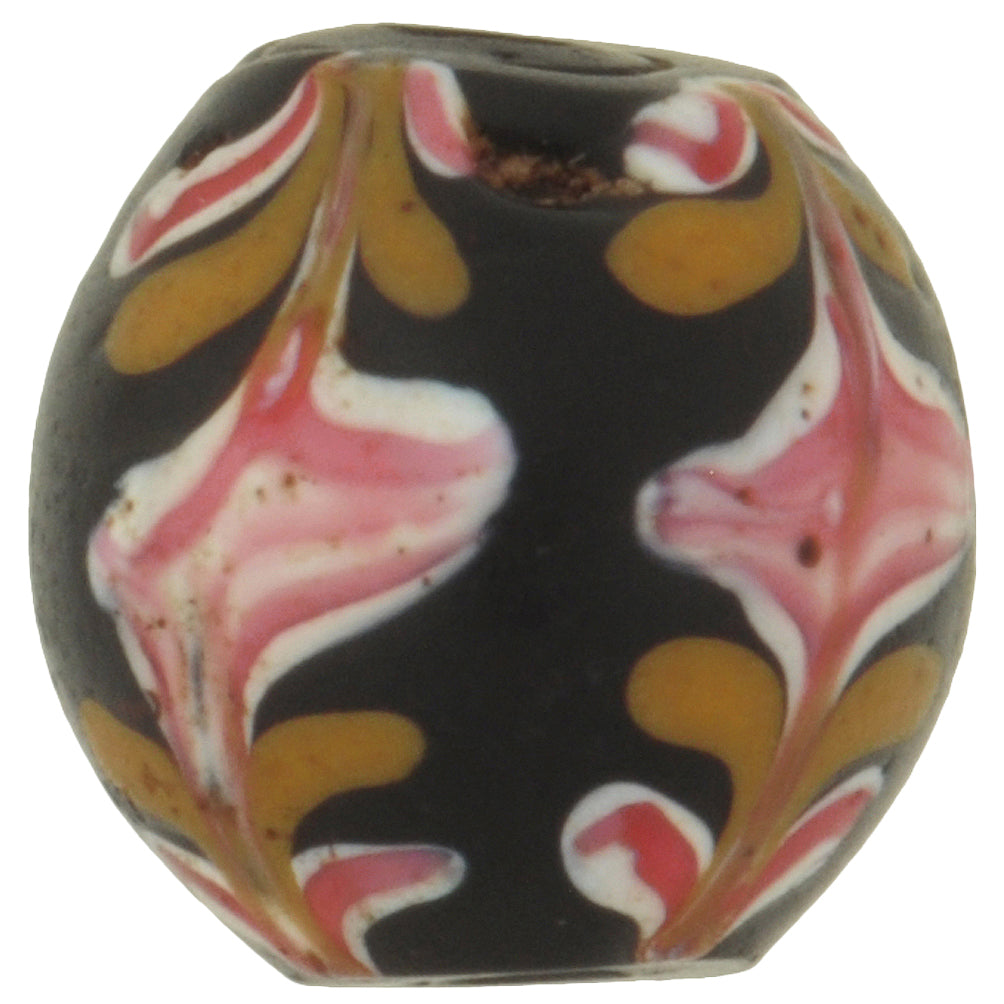 Rare Antique Black Floral Venetian Lampwork Glass Trade Bead - 12Mm