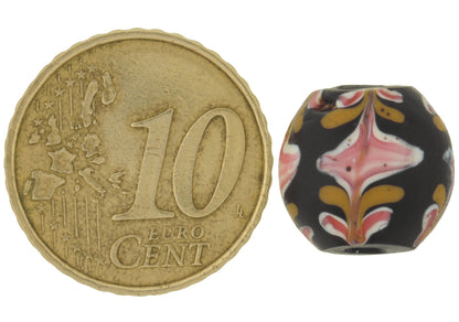 Rare Antique Black Floral Venetian Lampwork Glass Trade Bead - 12Mm - alternate view