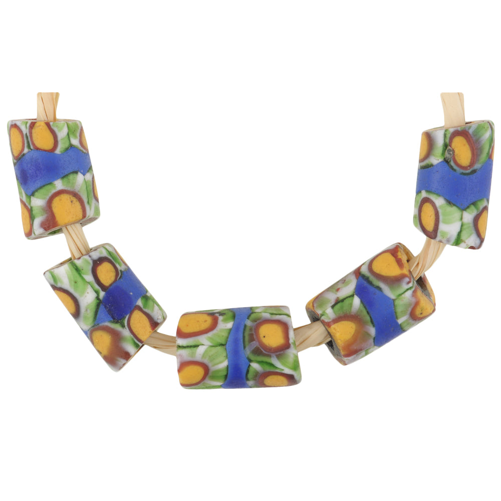 Antique Blue Banded Venetian Millefiori Glass Trade Beads, 11-12 Mm