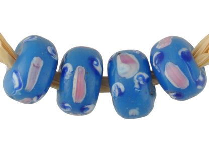 Rare Antique Blue Fancy Disk Venetian Glass Trade Beads With Trail Decoration - alternate view