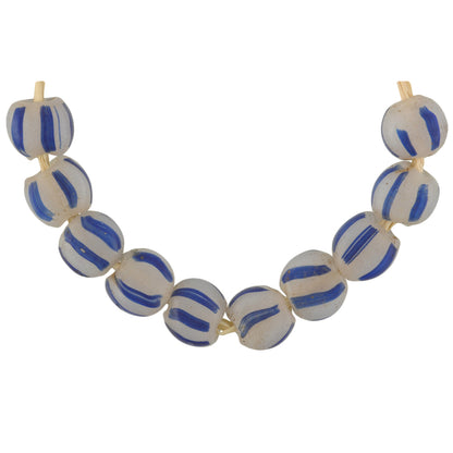 Antique Venetian Blue Striped Lampwork African Trade Beads - 7X6X4Mm