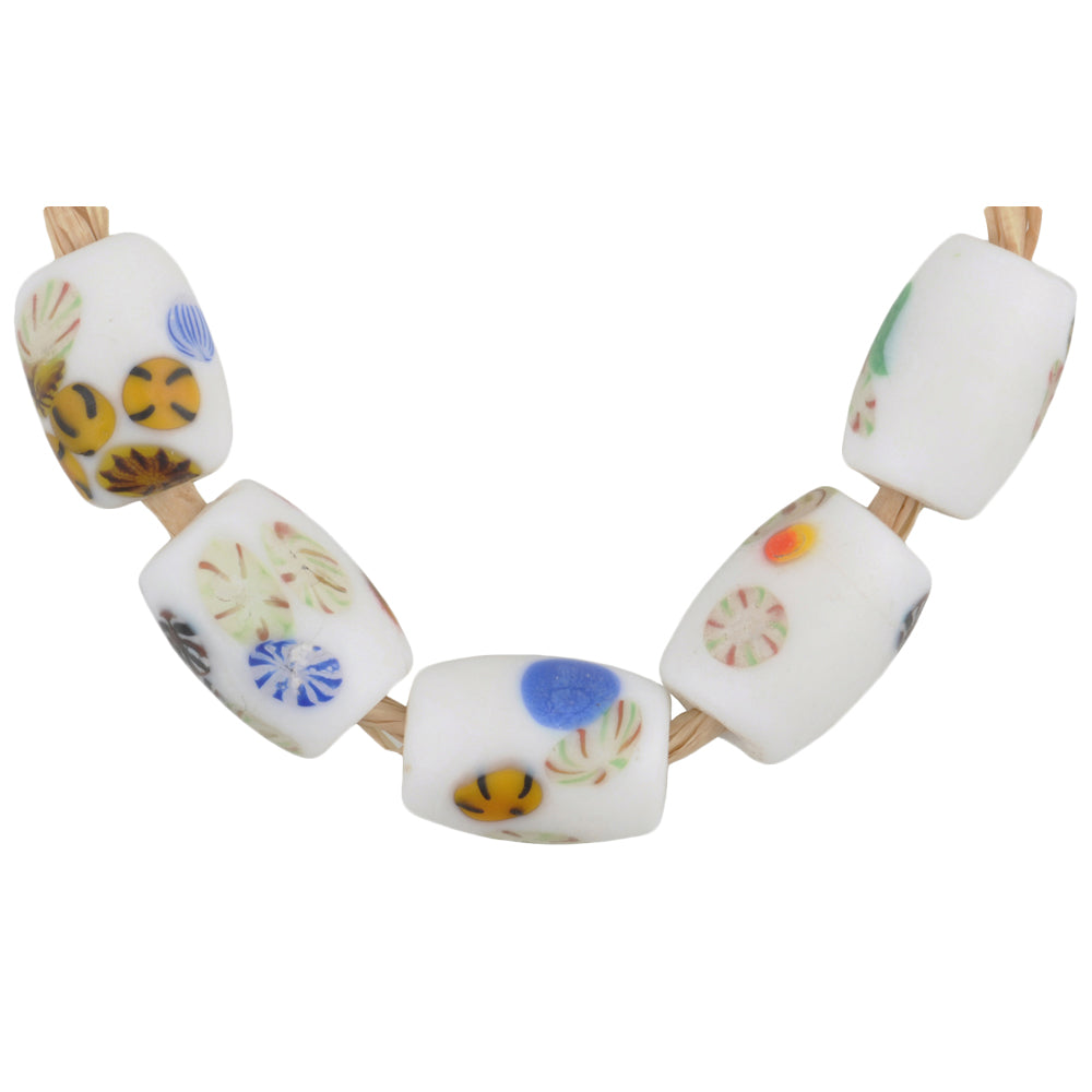 Old Vintage Millefiori Oval Czech Glass Trade Beads, 12X9Mm