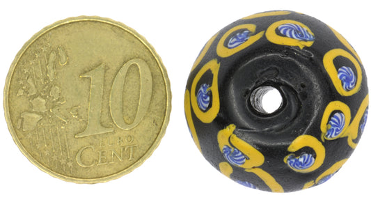 Rare Antique Black Bicone "King" Venetian Glass Trade Bead - Lampwork Trail Design - alternate view