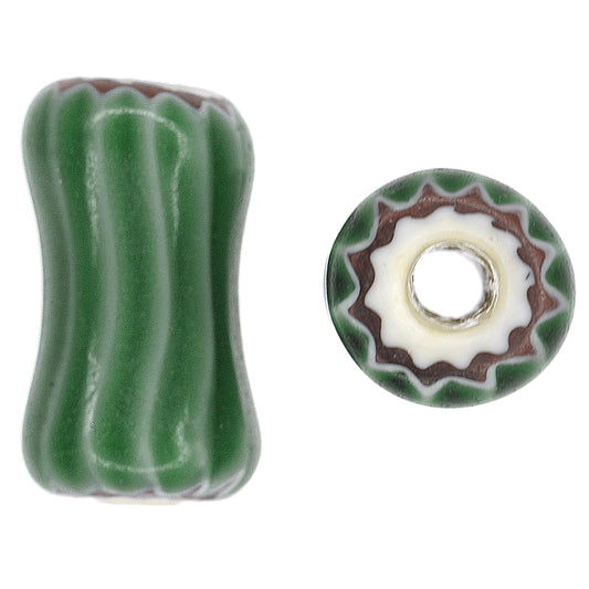 Green Dog Bone Chevron Beads - Antique Venetian Matched Pair