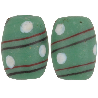Rare Antique Green "Eye" Fancy Venetian Lampwork Trade Beads 15X11Mm