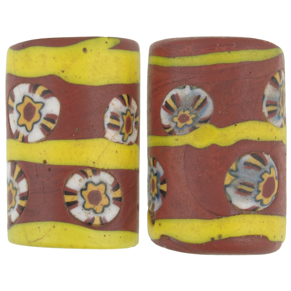 Rare Antique Venetian Millefiori Mosaic Trade Beads, 21-22Mm, African Trade