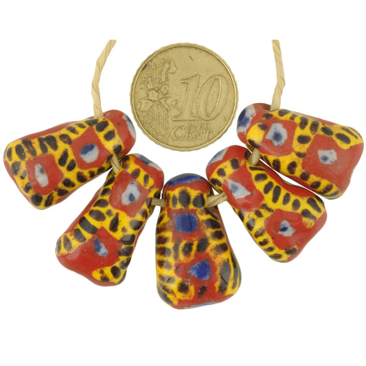 Large Polychrome Kiffa Beads - Handmade Mauritanian Powder Glass - close-up