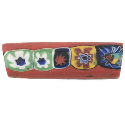 Rare Antique Red Venetian Millefiori Mosaic Glass Trade Bead 37X12Mm