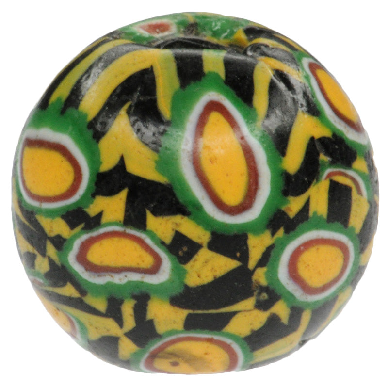 Antique Large Round Millefiori Mosaic Glass Trade Bead, 15X14Mm