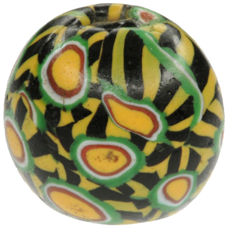 Antique Large Round Millefiori Mosaic Glass Trade Bead, 15X14Mm - close-up