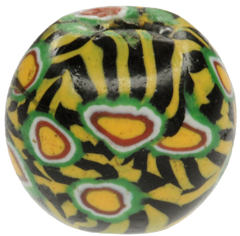 Antique Large Round Millefiori Mosaic Glass Trade Bead, 15X14Mm - angled shot
