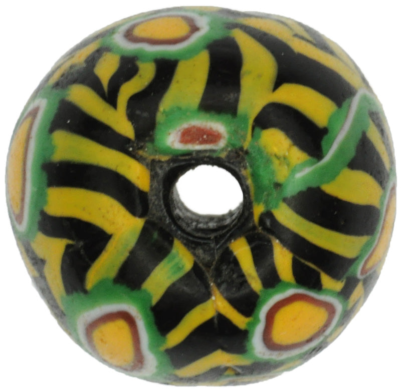 Antique Large Round Millefiori Mosaic Glass Trade Bead, 15X14Mm - zoomed-in detail