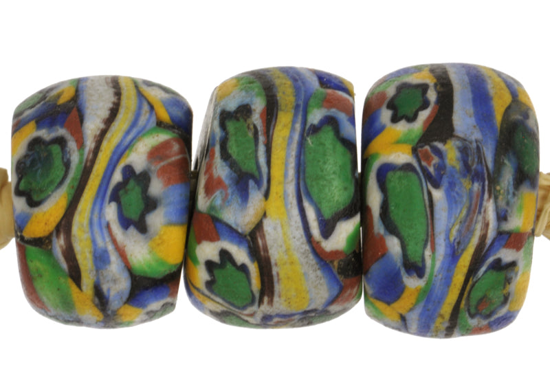 Antique Large Banded Millefiori Venetian Mosaic Glass Trade Beads - close-up