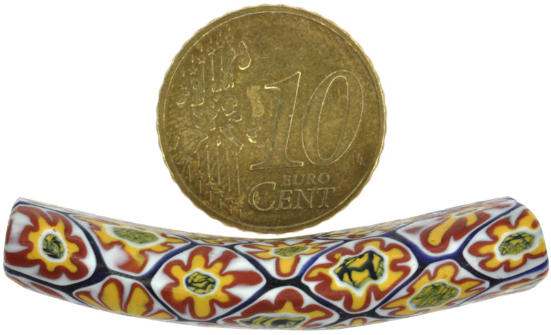 Rare Old Large Curved Tabular Venetian Millefiori Mosaic Glass Trade Bead - alternate view