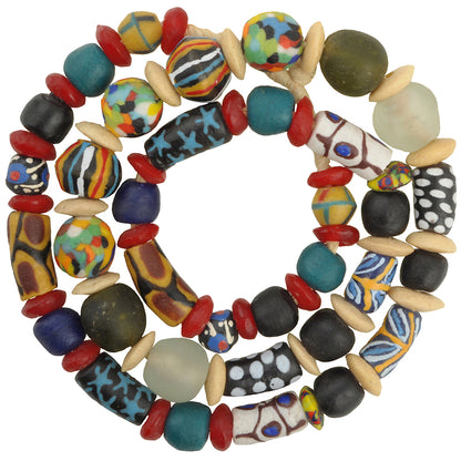 Recycled Krobo Glass African Trade Beads Strand 10-18Mm Ghana