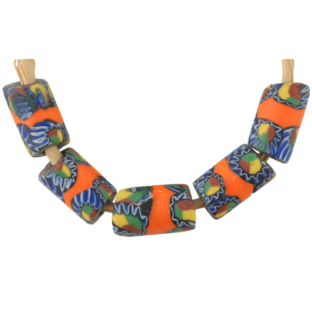 Rare Orange Banded Antique Millefiori Venetian Mosaic Trade Beads 13-14Mm
