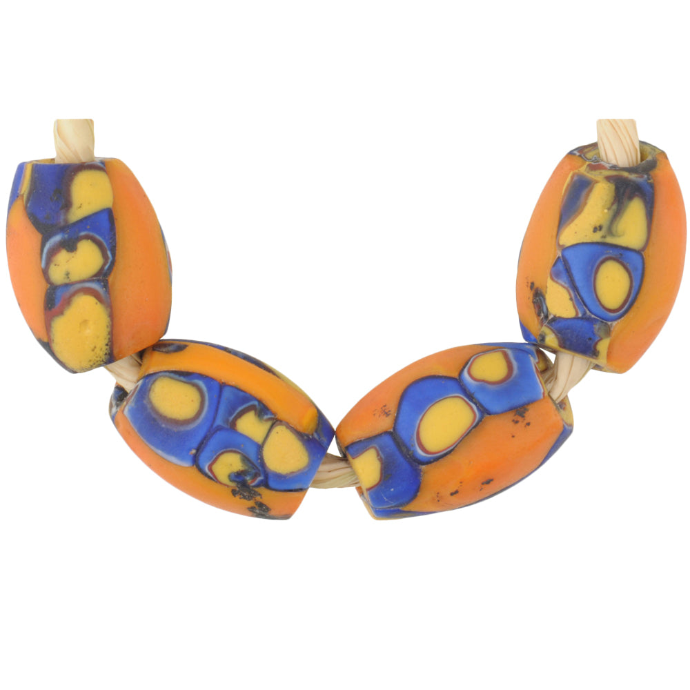 Rare Antique Orange Venetian Millefiori Mosaic Trade Beads, 14-15Mm