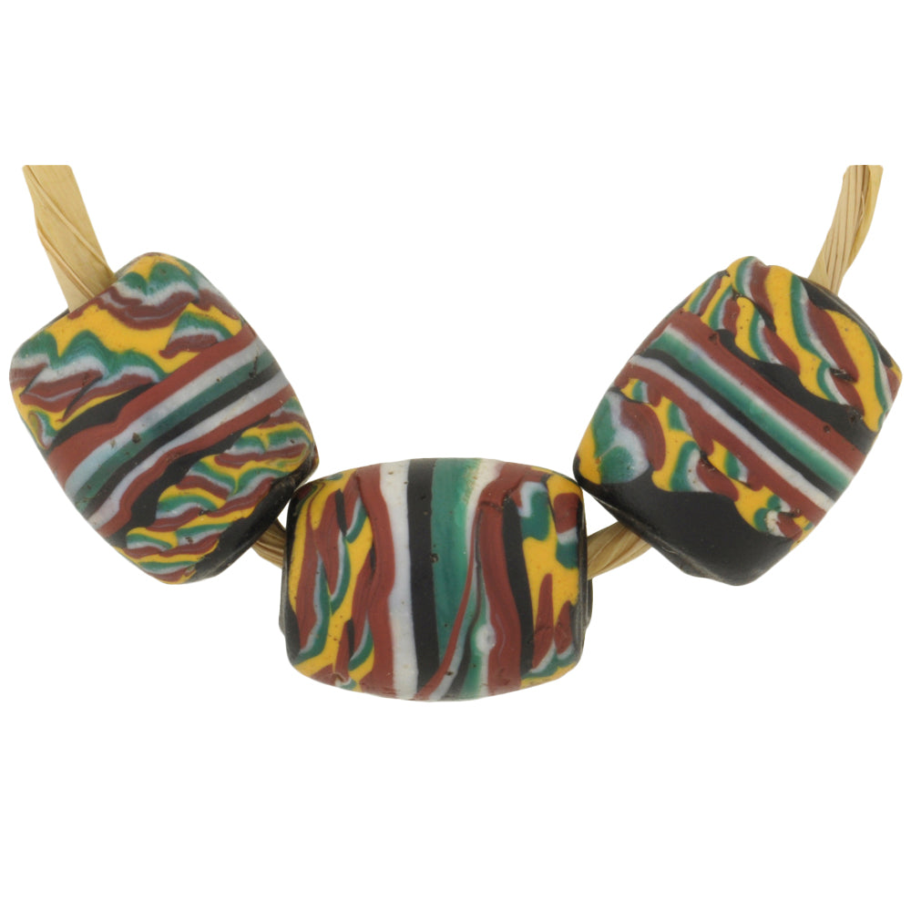 Rare Antique Banded "Kente" Venetian Lampwork Glass Trade Beads