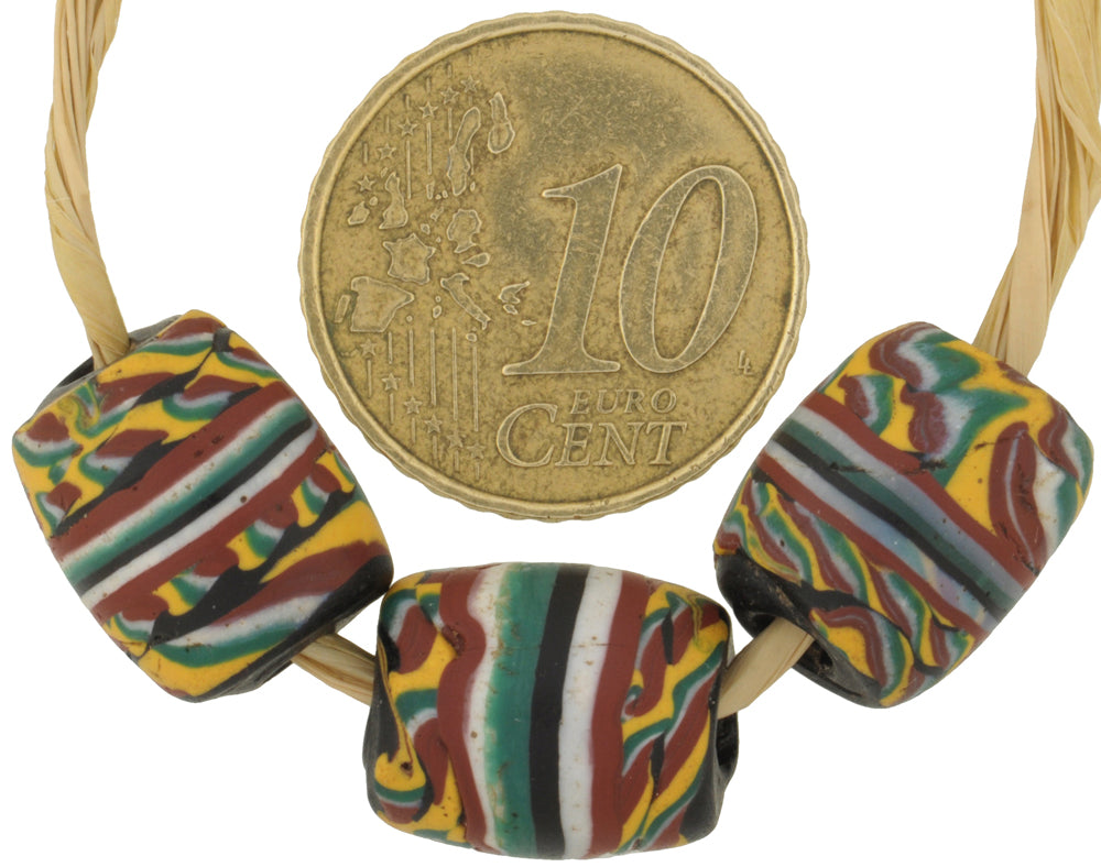 Rare Antique Banded "Kente" Venetian Lampwork Glass Trade Beads - alternate view