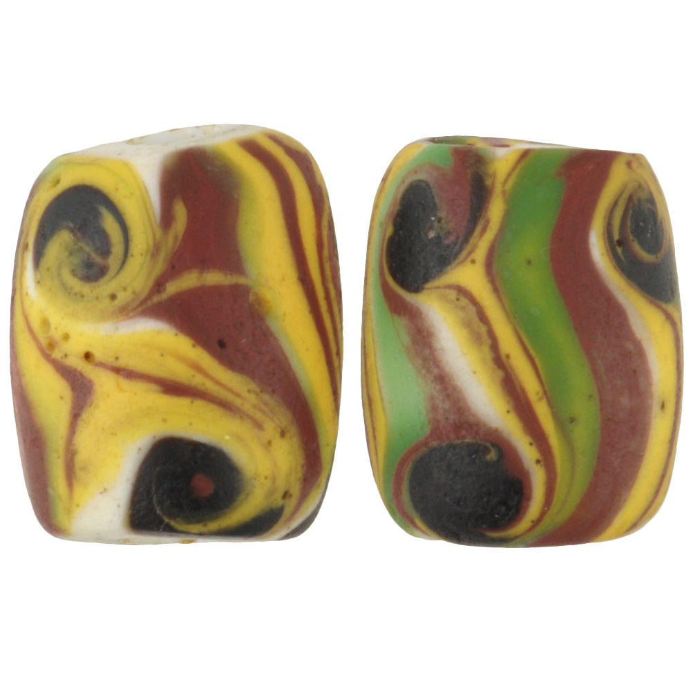 Rare Antique Oval "Fancy" Venetian Lampwork Beads With Trail Decoration