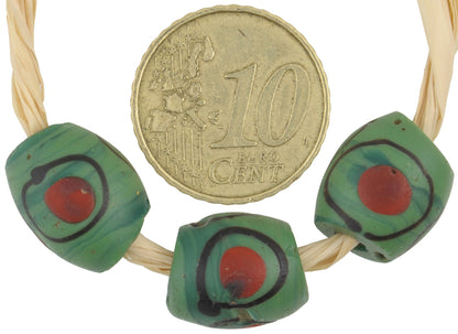 Rare Antique Green "Eye" Venetian Wound Glass Trade Beads - African Trade - alternate view
