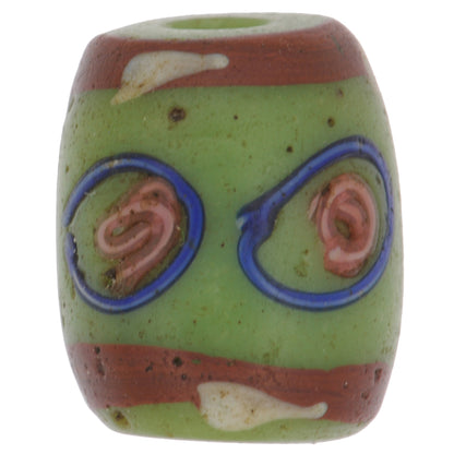 Rare Antique Green Fancy Venetian Glass Trade Bead - 13X11Mm