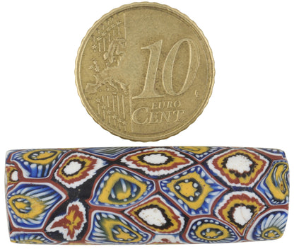 Rare Large Antique Millefiori Venetian Glass Trade Bead, 39X13Mm - close-up
