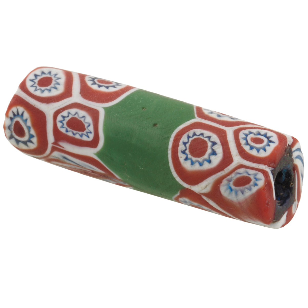 Rare Antique Green Banded Millefiori Mosaic Glass Trade Bead