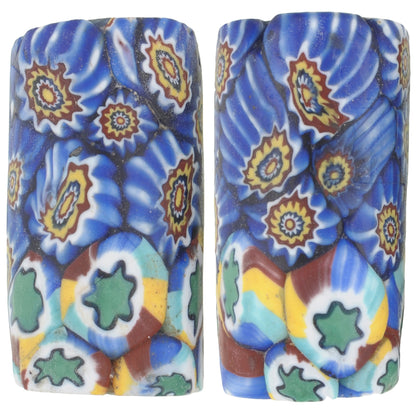 Antique Large Millefiori Venetian Mosaic Trade Beads Pair, 25X13Mm